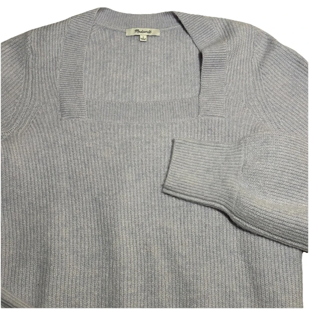 Madewell Womens Small Square Neck Sweater Lavender Purple Puff Sleeve Wool Blend - Picture 4 of 7